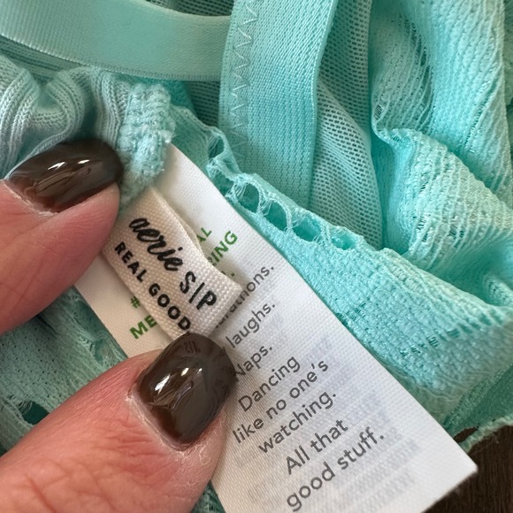 Aerie‎ Bralette Top Ribbed Lace Cozy Sexy Blue Light Aqua S - Picture 4 of 4
